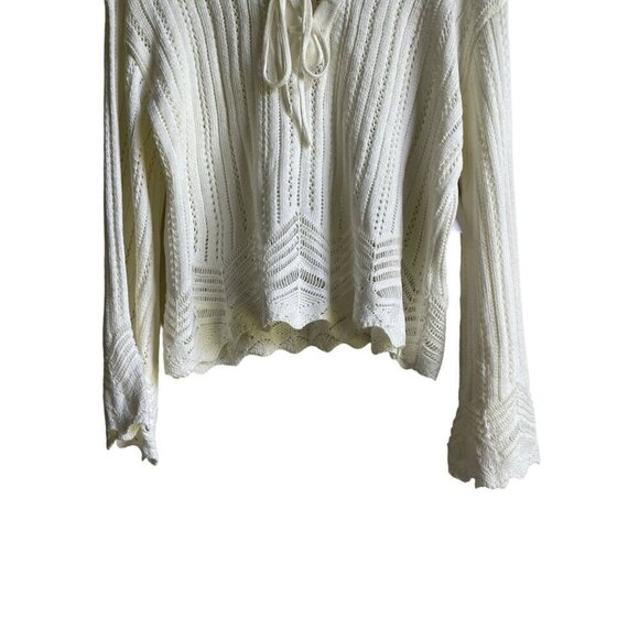 New! JUSTFAB Size Large Cream V-Neck Tie Front Pullover Cropped Sweater - Picture 8 of 11